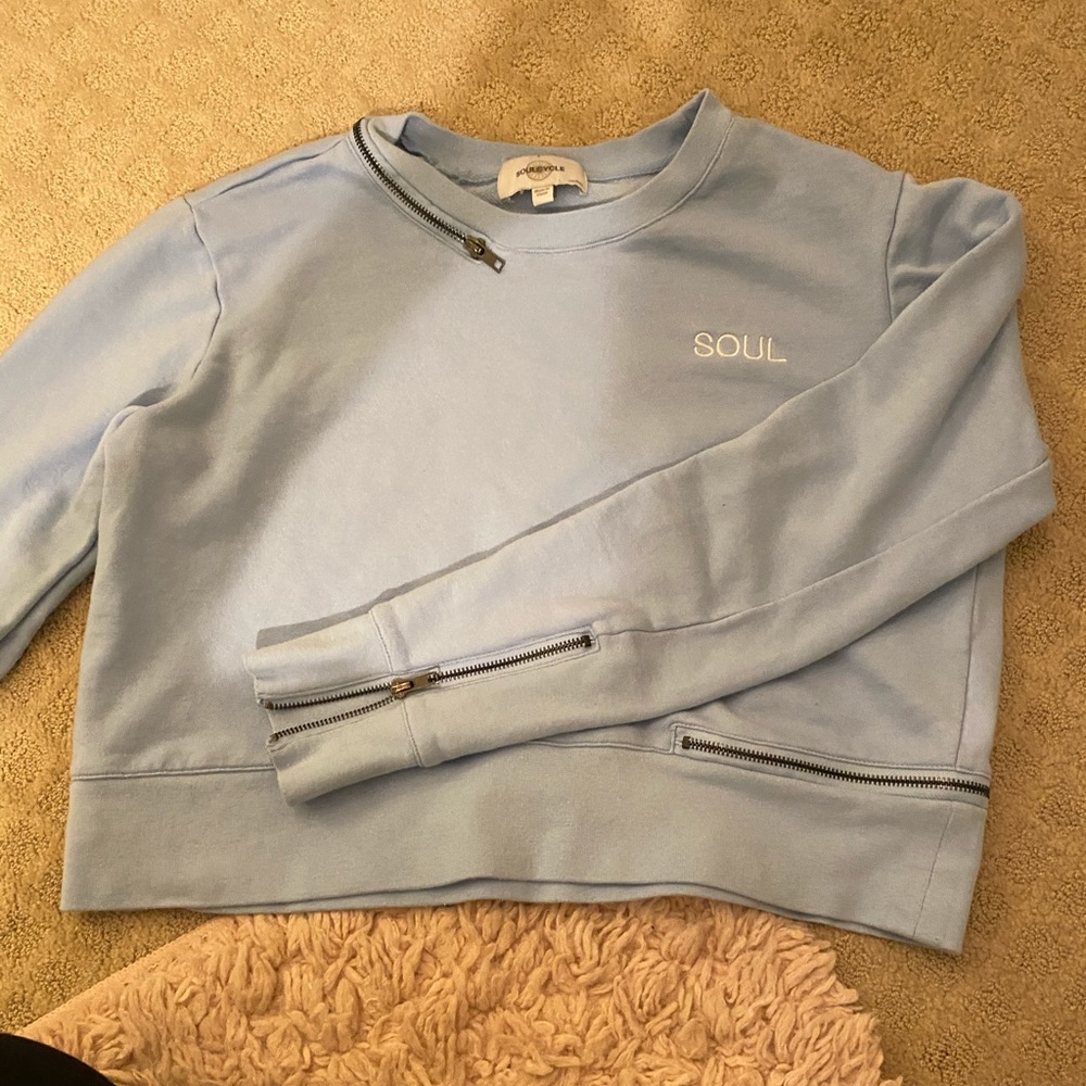 SoulCycle blue zip sweatshirt
